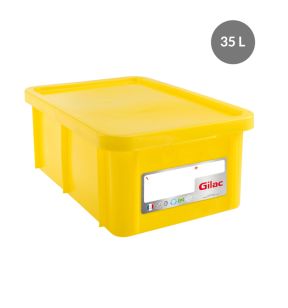 Stapelbare bak With cover geel plastic xx23 35 L vaste bodem geperforeerde wanden Gilac