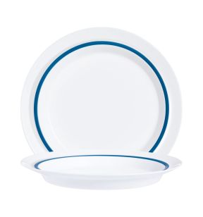 Assiette rond blanc verre opal Ø 19 cm Autonomy Filet Bleu Arcoroc