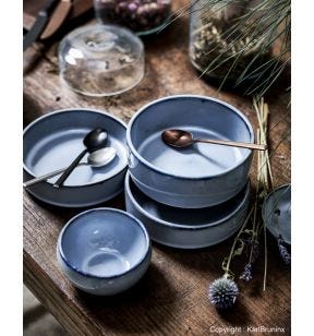 Set 1 bol et 2 assiettes rond bleu grès émaillé Ø 24,5 cm Pure Blue Serax