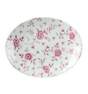 Assiette plate ovale Rose Chintz Cranberry porcelaine 31,7x25,5 cm Vintage Prints Churchill