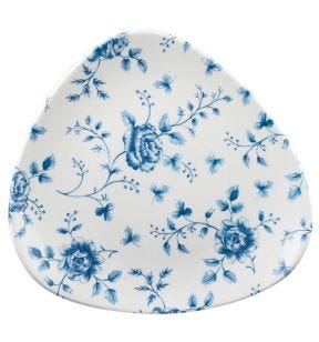 Assiette plate triangulaire Rose Chintz Prague Blue porcelaine 22,9 cm Vintage Prints Churchill