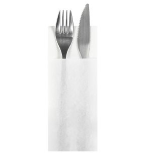 Serviette blanc non tissé 40x32 cm pliée en 8 Basik Soft Essentials Collection (50 pièces)