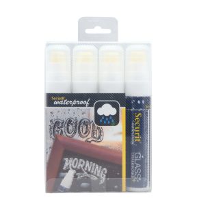 Paquet de 4 feutres craie blanc pointe large waterproof en craie Securit