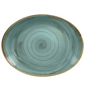 Plat ovale bleu porcelaine vitrifiée 36 cm Twirl Rak