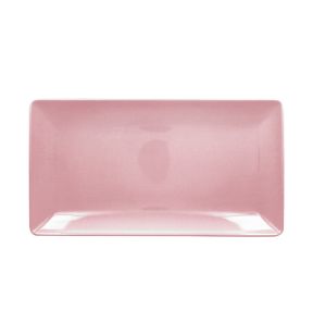 Assiette coupe plate rectangulaire rose porcelaine vitrifiée 33,8x18,3 cm Vintage Rak
