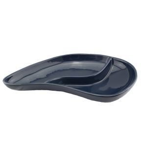 Assiette à moules bleu grès émaillé 38x23 cm