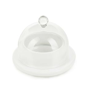 Beurrier avec cloche verre rond blanc porcelaine culinaire Ø 9 cm Les Essentiels Revol