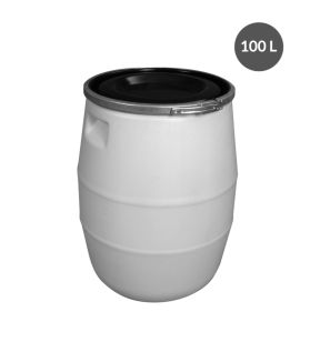 Vat met deksel With cover wit plastic Ø 37 65 100 L vaste bodem volle wanden Gilac