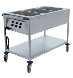 Chariot bain-marie 3 cuves GN 1/1 inox 127,6x74,4x93,3 cm 2,1 kW 230v B.pro