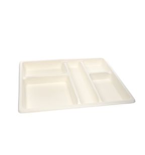 Plateau repas rectangulaire blanc bagasse 32x25,8 cm