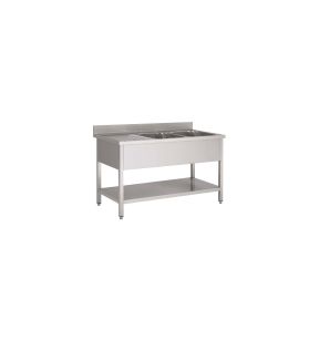 2-bakken vaatwasser inox 160 x 85 with headboard links with shelf Pro.inox