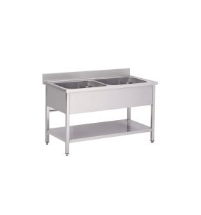 2-bakken vaatwasser inox 120 x 85 with headboard with shelf Pro.inox